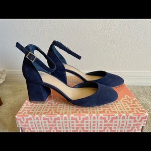 7.5 blue suede Mary Jane strap heel
